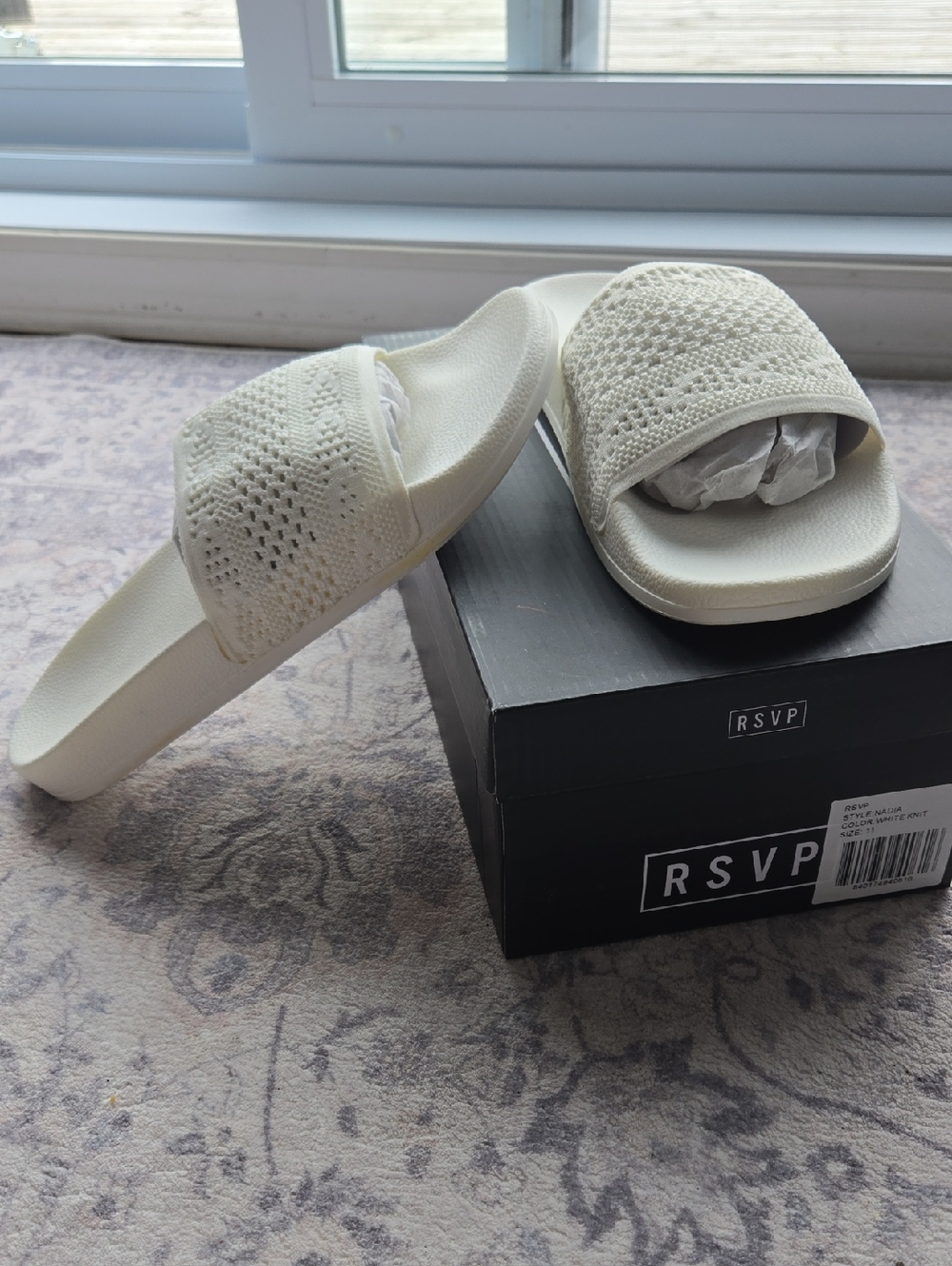 RSVP Cream Knit Slide Sandals